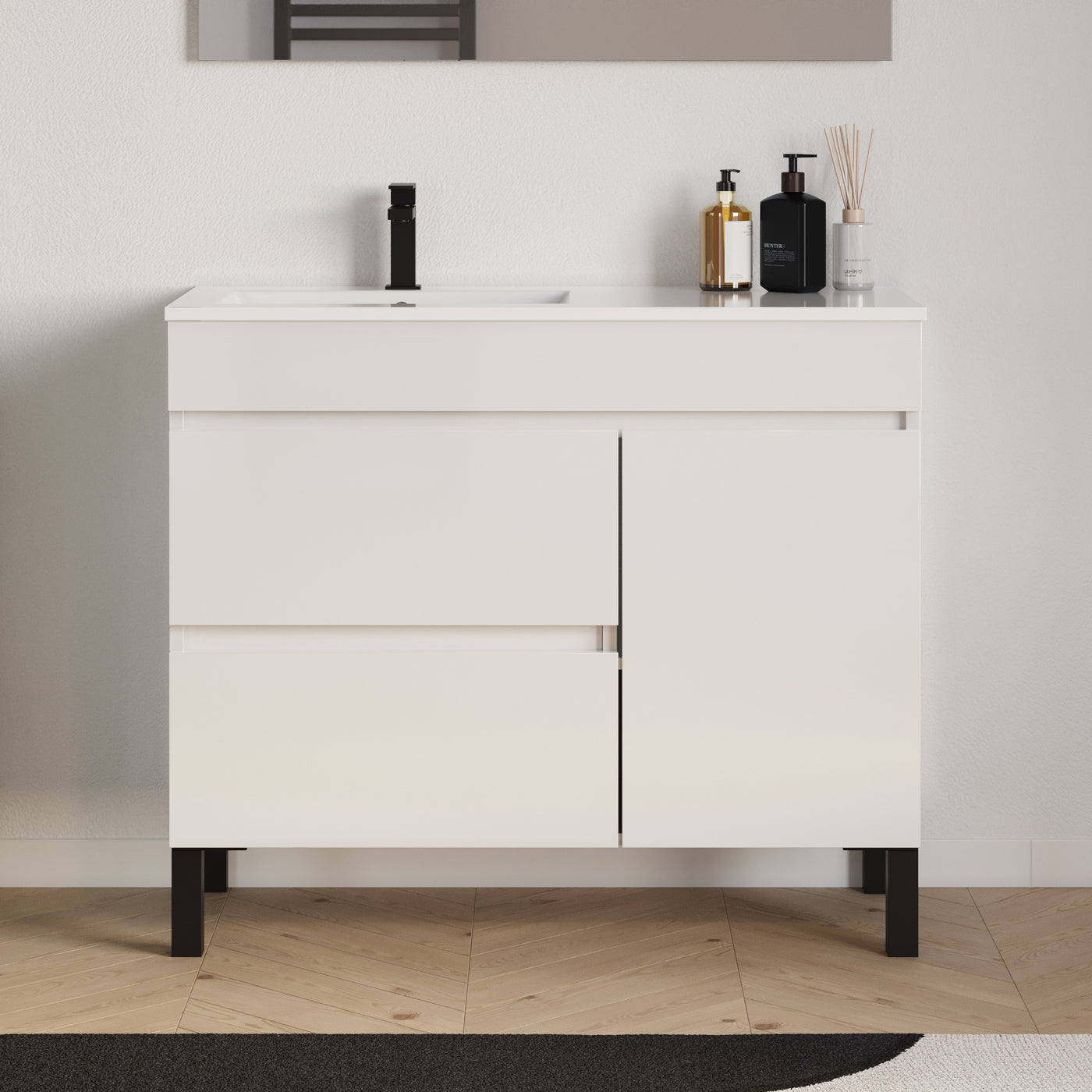 Meuble salle de bain LAZARO 100cm bllanc vasque gauche