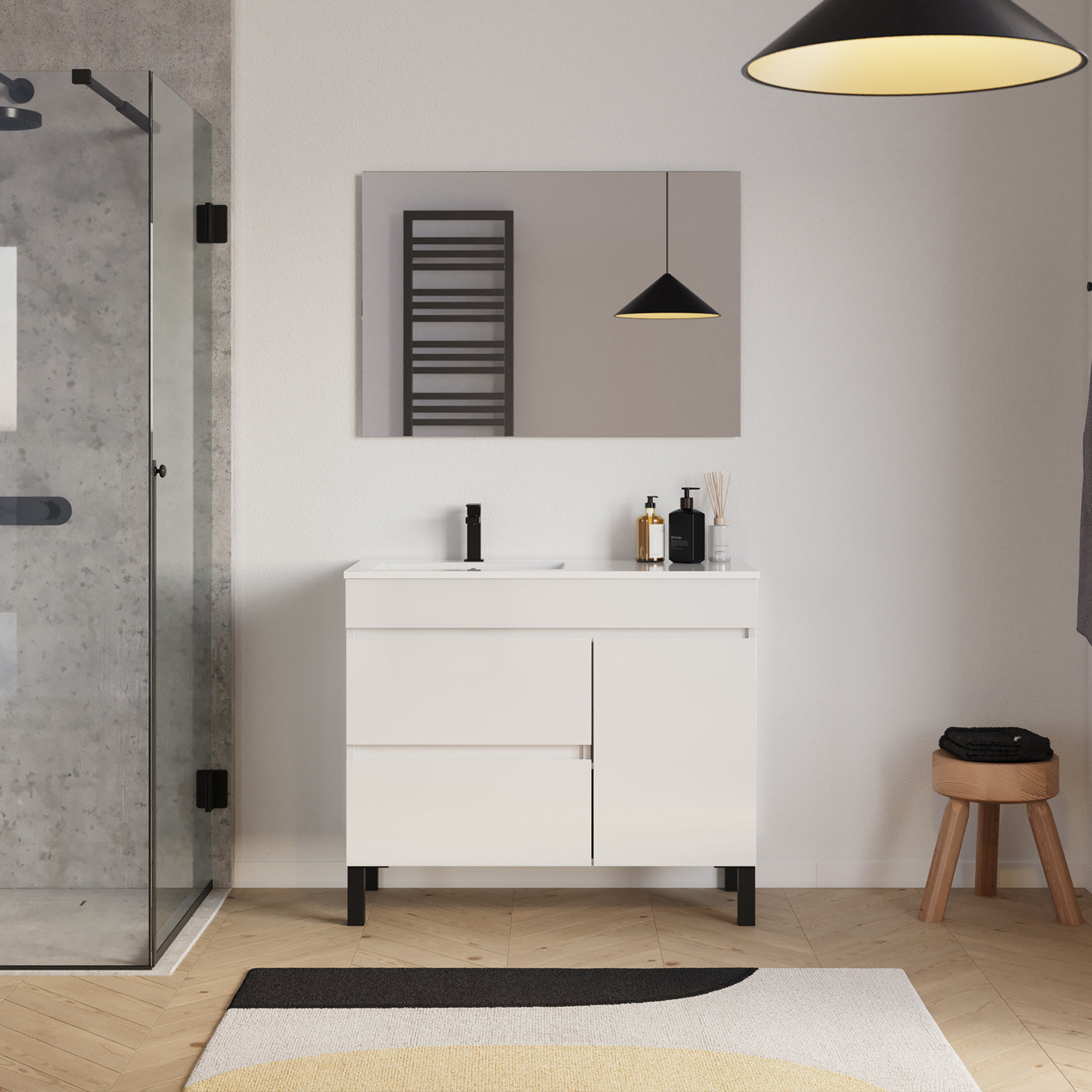 Ambiance Meuble salle de bain LAZARO 100cm blanc vasque gauche