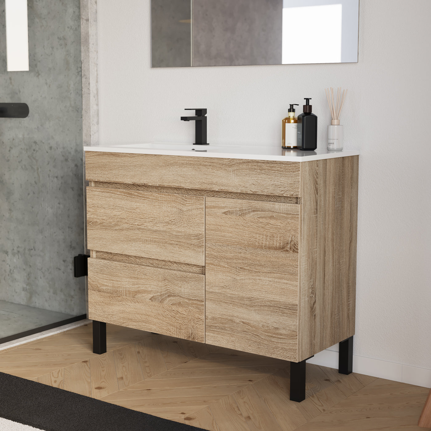 Meuble salle de bain LAZARO 100cm cambrian vasque gauche vue profil