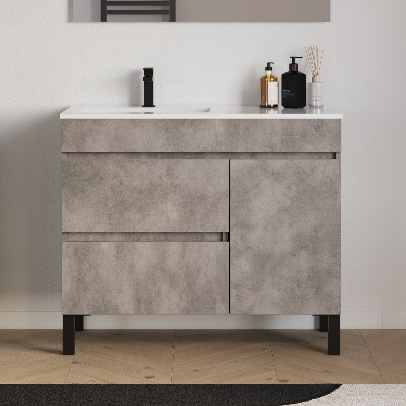 Meuble salle de bain LAZARO 100cm ciment vasque gauche