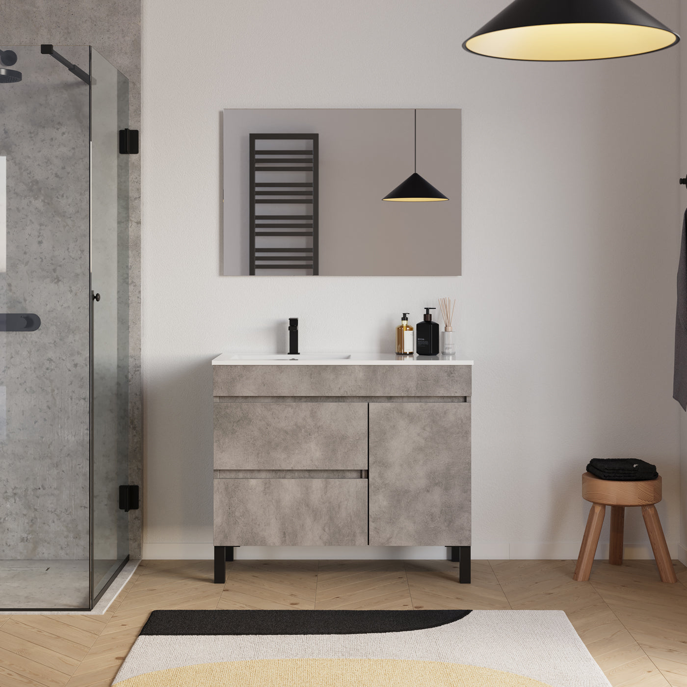Ambiance Meuble salle de bain LAZARO 100cm ciment vasque gauche