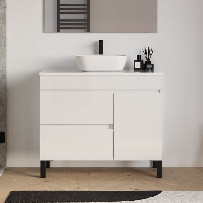 Meuble salle de bain LAZARO 100cm blanc avec vasque zeus