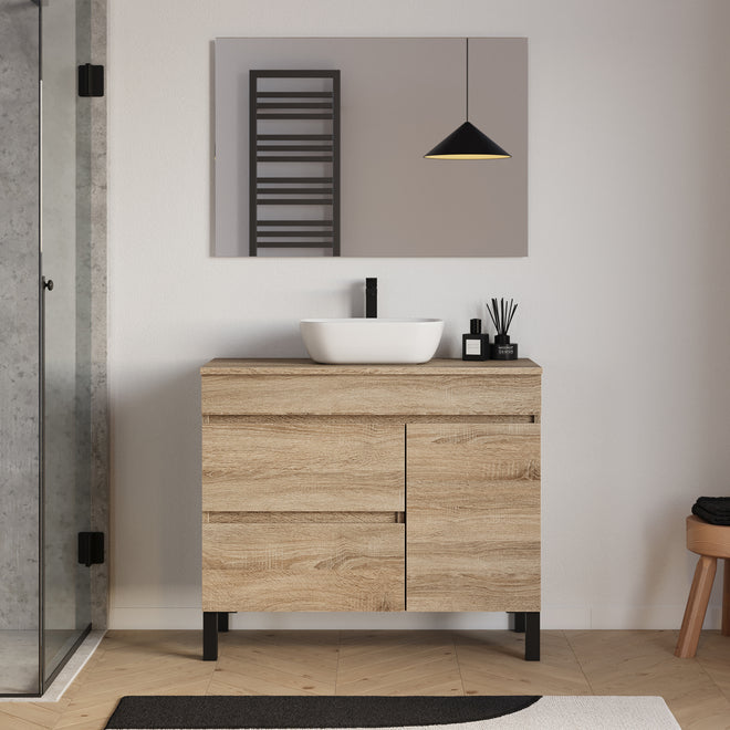 Meuble salle de bain LAZARO 100cm cambrian avec vasque zeus miroir