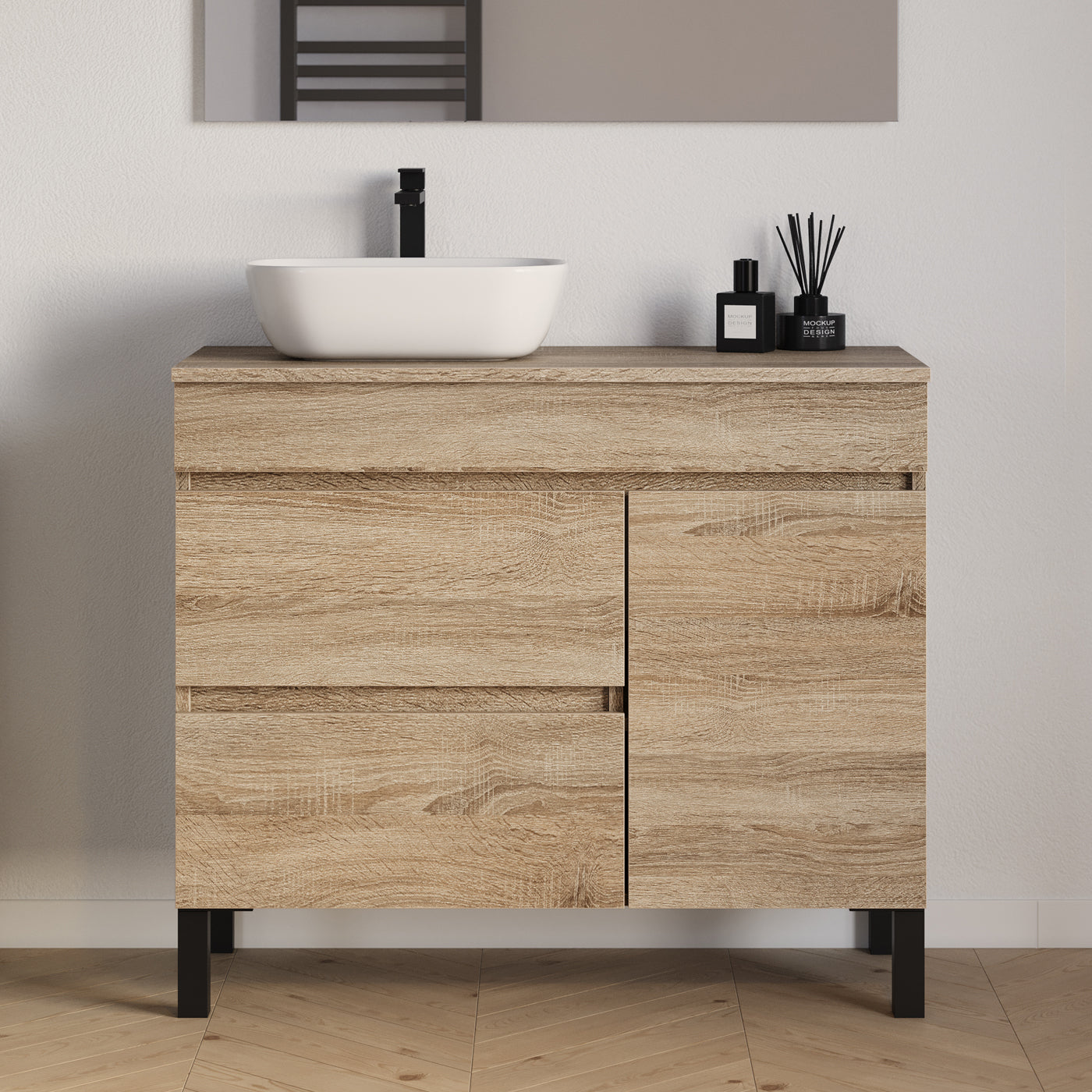 Meuble salle de bain LAZARO 100cm cambrian  vasque zeus gauche