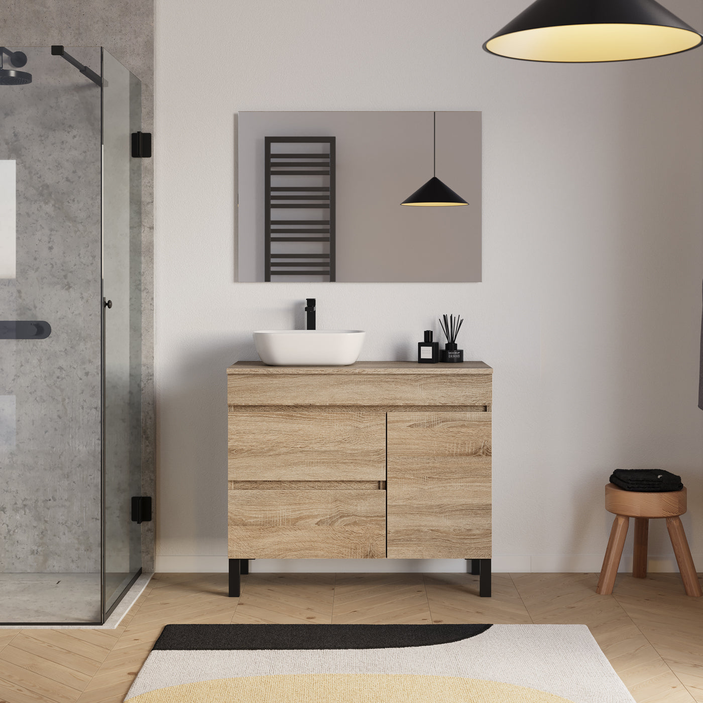 Ensemble Meuble salle de bain LAZARO 100cm cambrian vasque gauche zeus miroir