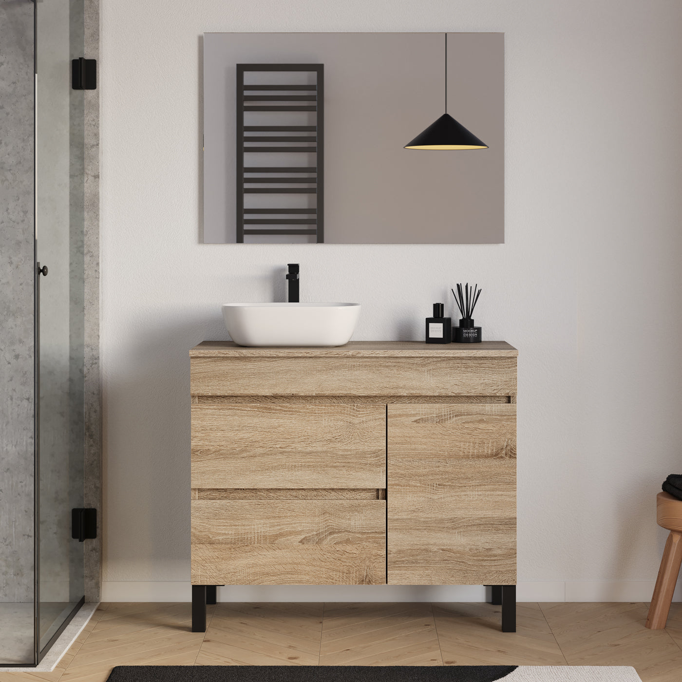 Meuble salle de bain LAZARO 100cm cambrian vasque gauche zeus miroir