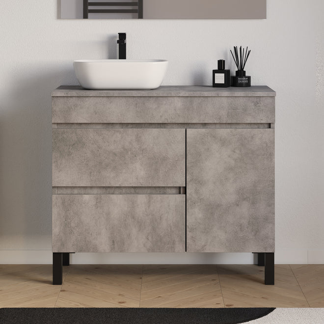 Meuble salle de bain LAZARO 100cm ciment vasque zeus gauche