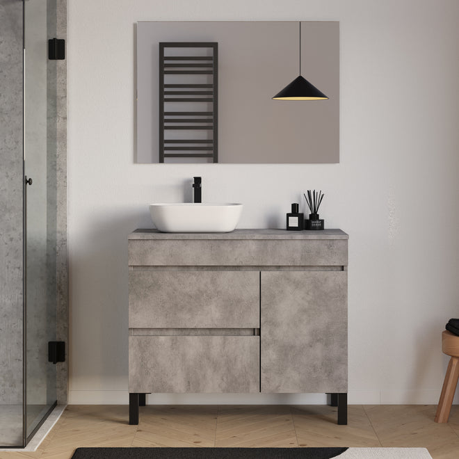 Meuble salle de bain LAZARO 100cm ciment vasque gauche zeus miroir