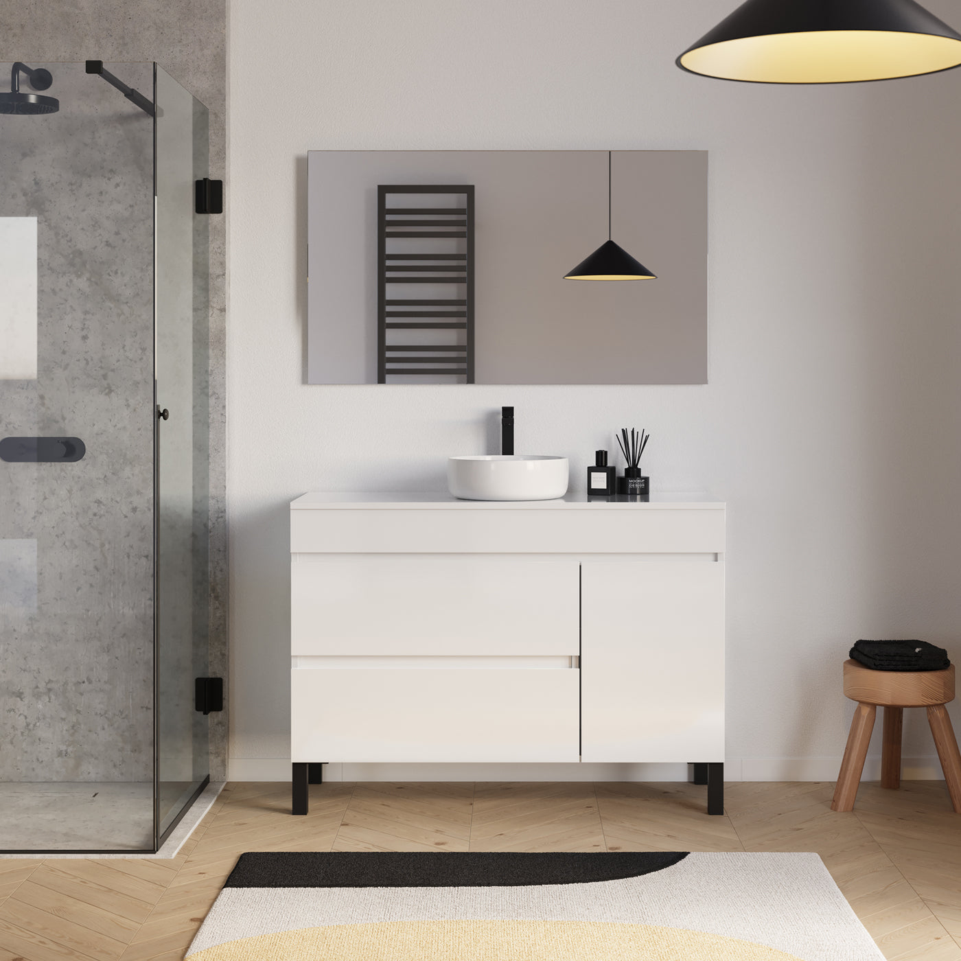 Ensemble Meuble salle de bain LAZARO 120cm blanc avec vasque ares miroir