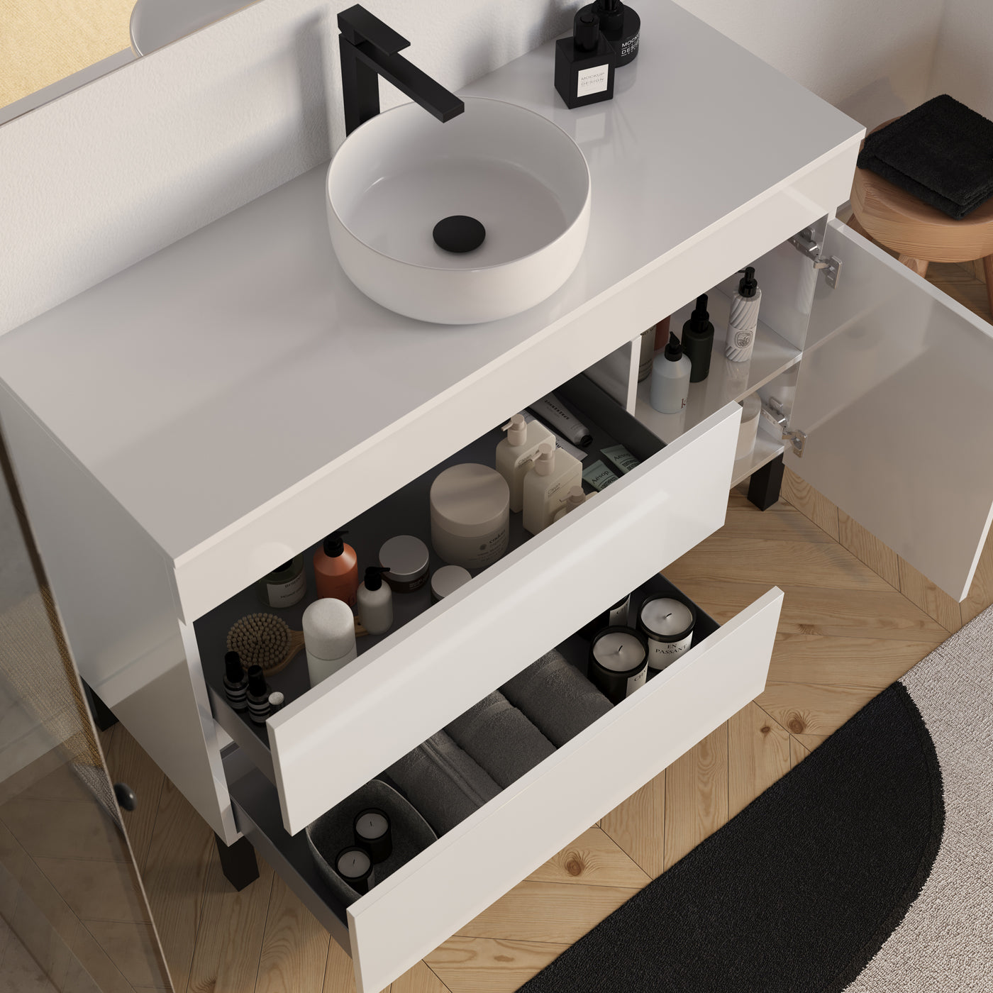 Meuble salle de bain LAZARO 120cm blanc vasque ares vue dessus