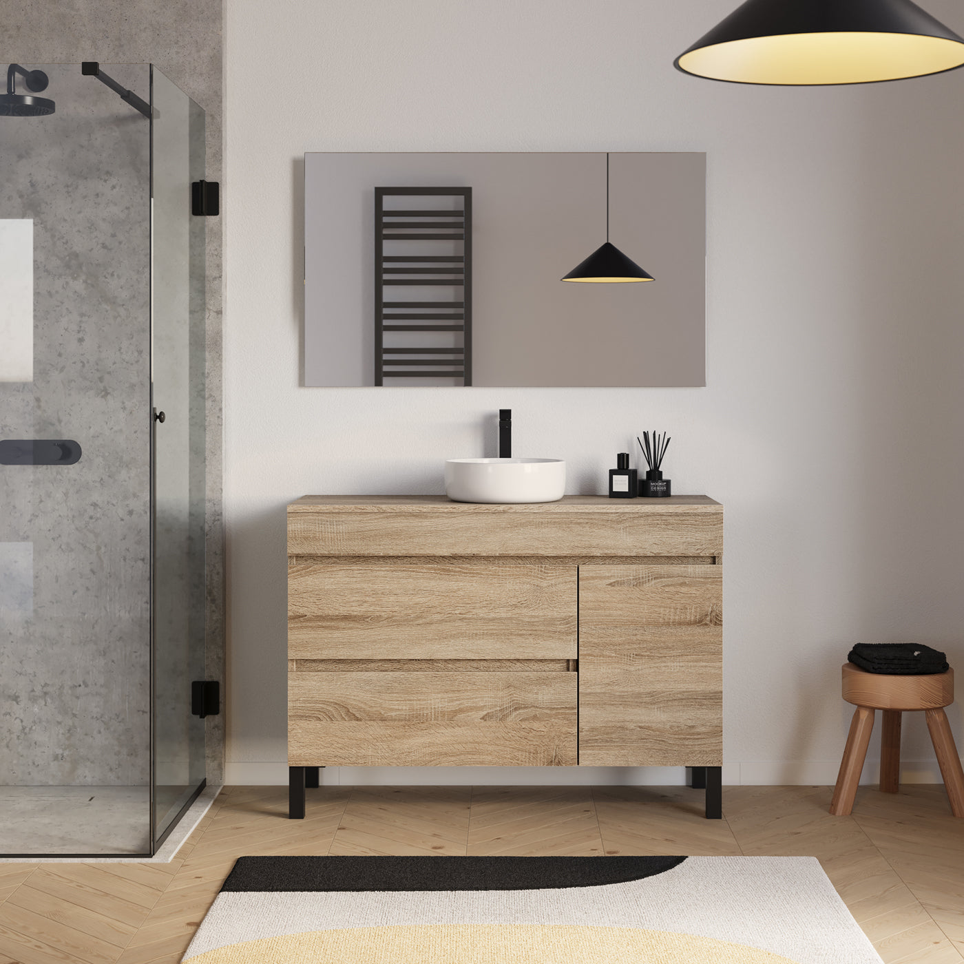 Ensemble Meuble salle de bain LAZARO 120cm cambrian avec vasque ares miroir