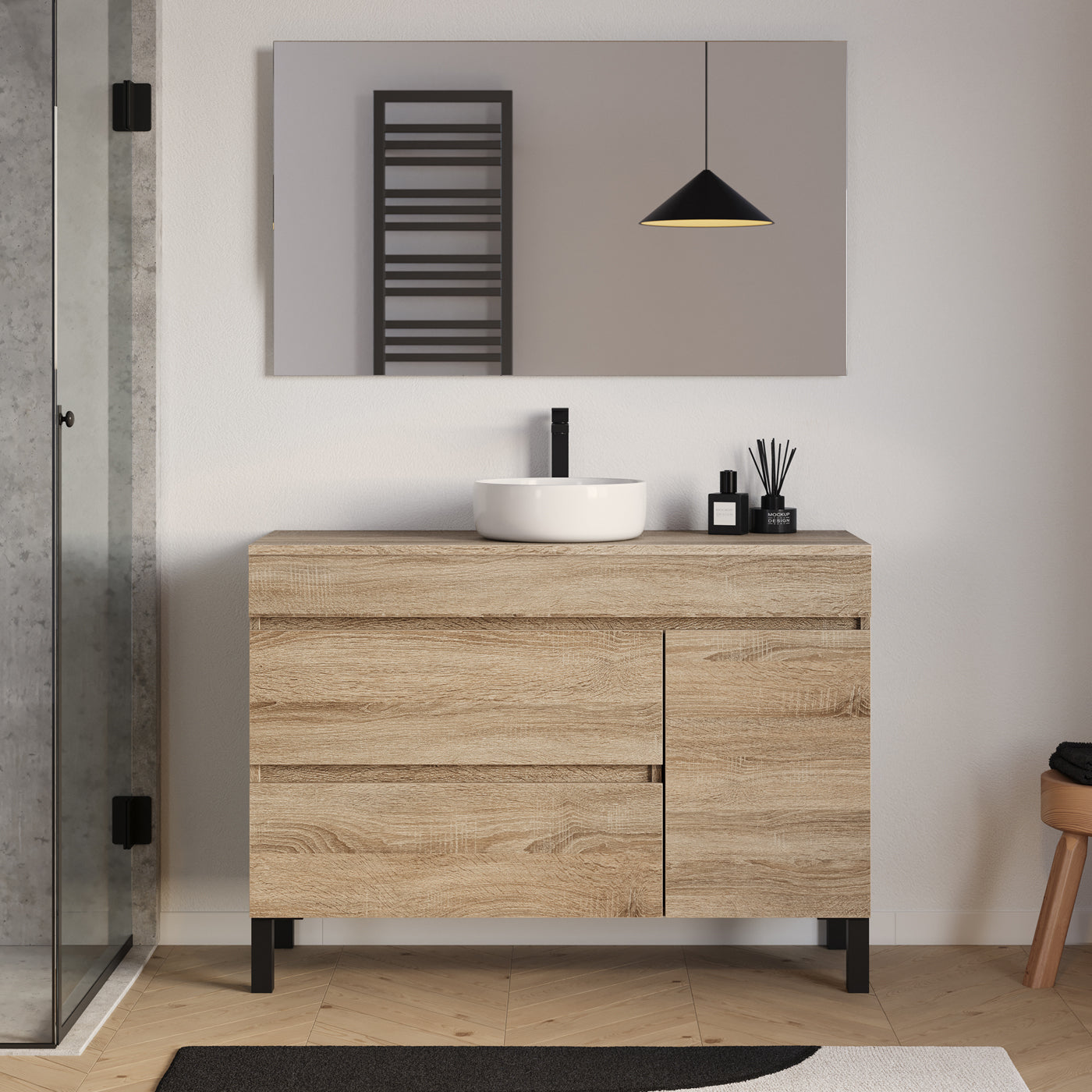 Meuble salle de bain LAZARO 120cm cambrian avec vasque ares miroir