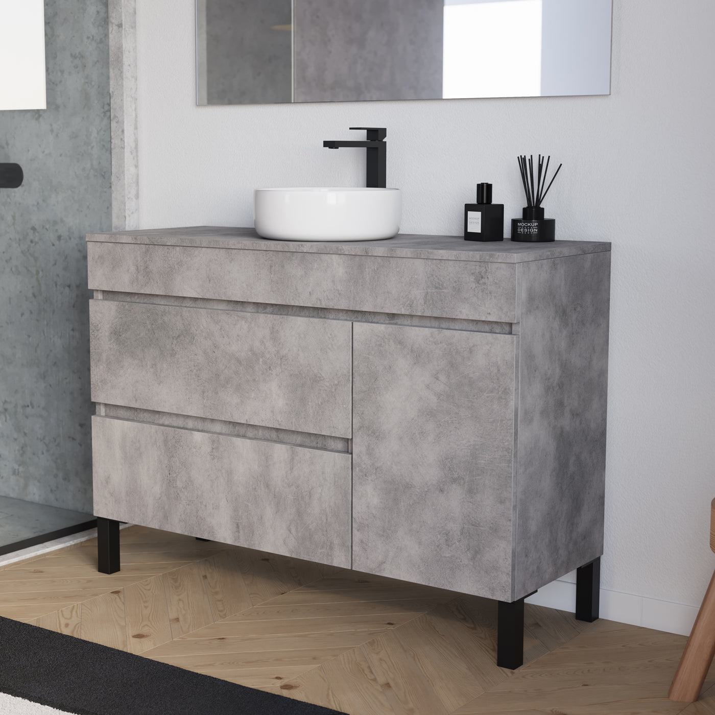 Meuble salle de bain LAZARO 120cm ciment vasque ares vue profil