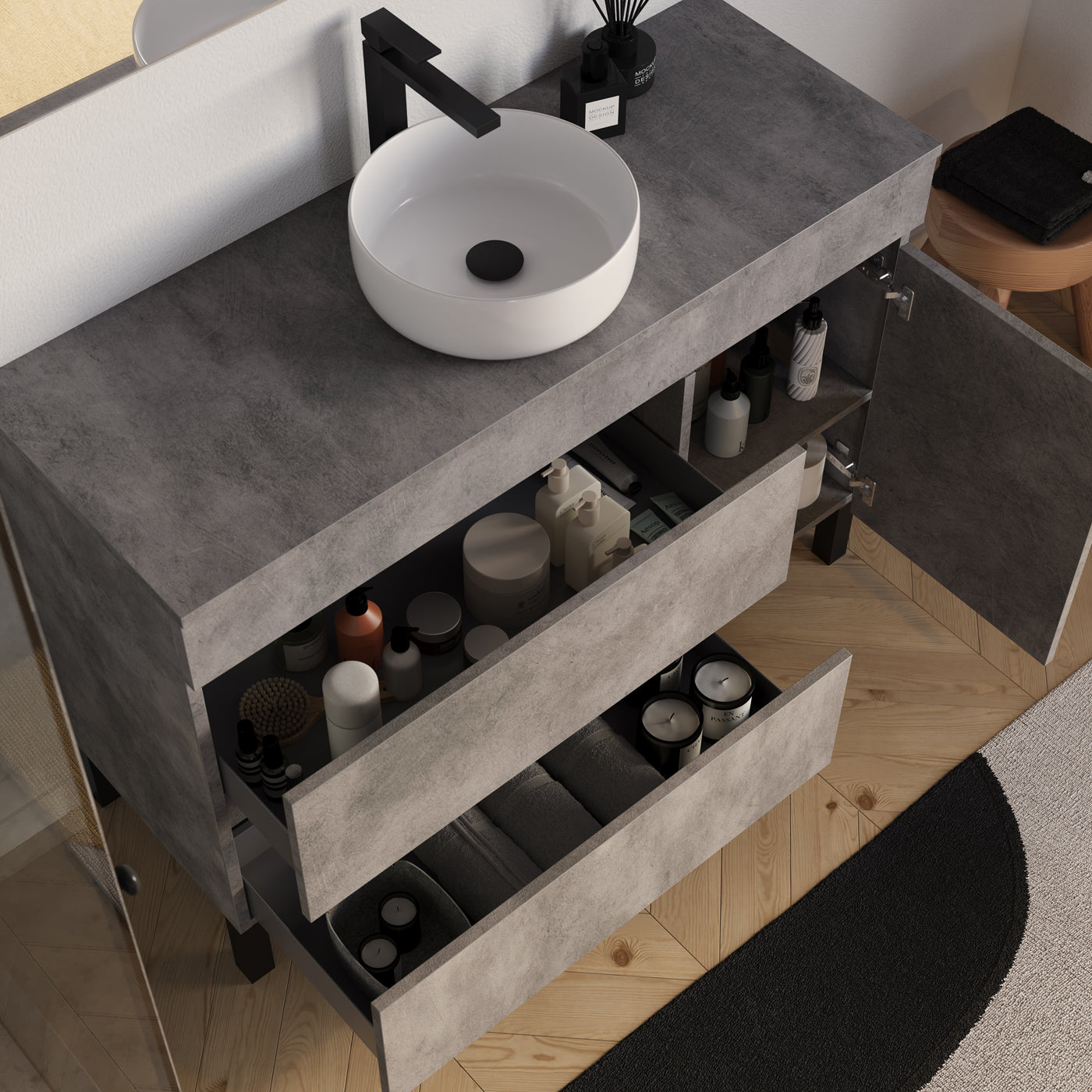 Meuble salle de bain LAZARO 120cm ciment vasque ares vue dessus