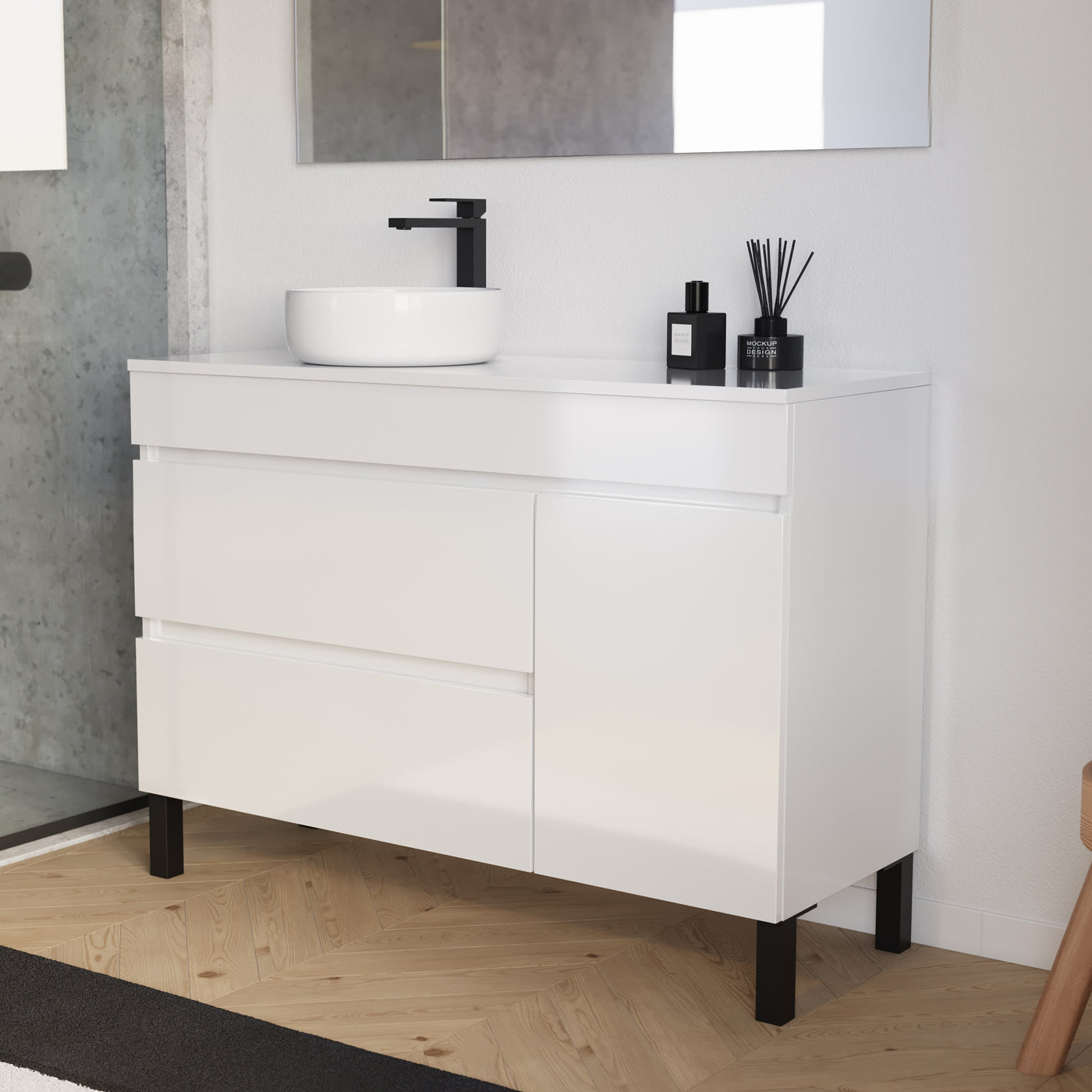 Meuble salle de bain LAZARO 120cm blanc vasque ares  gauche vue profil