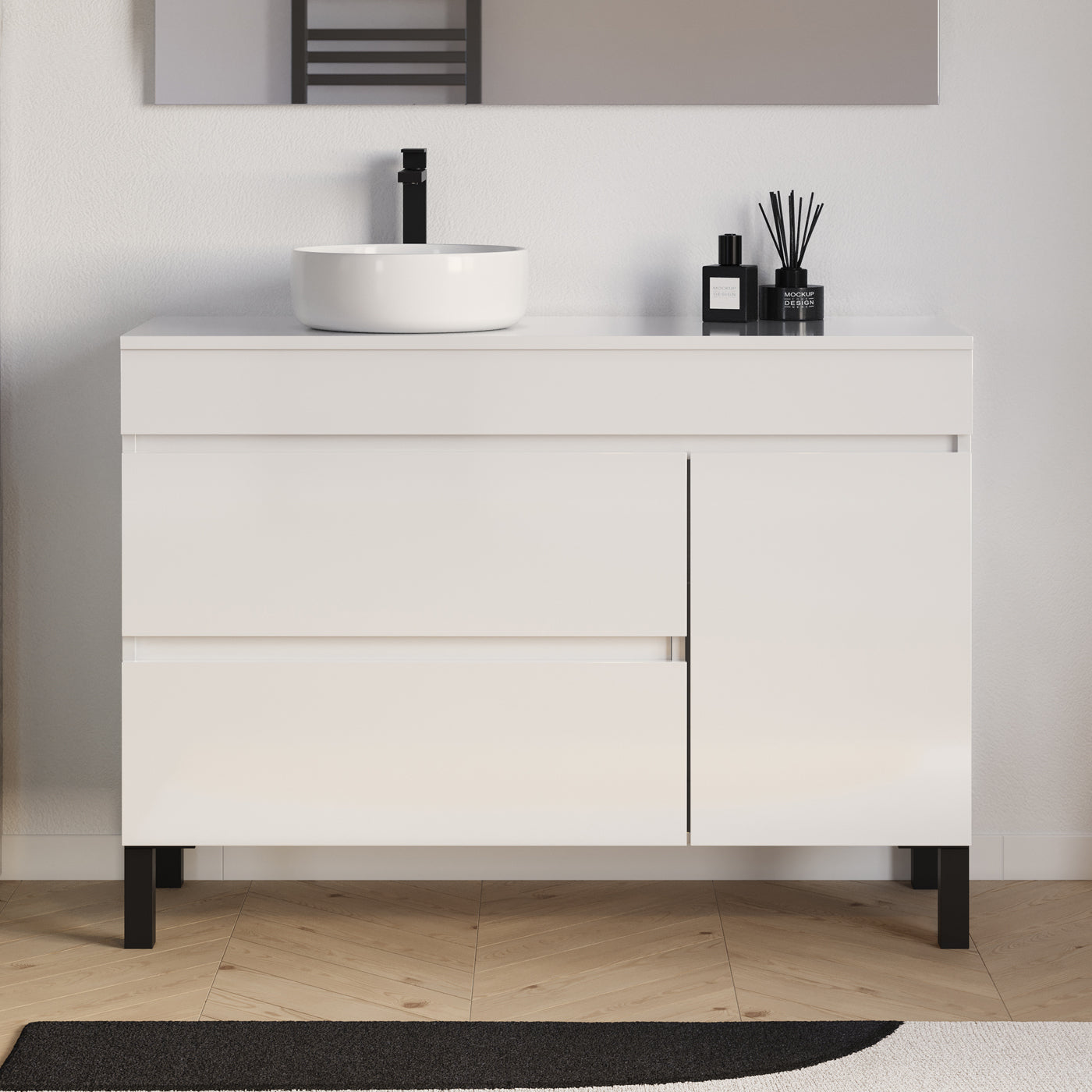 Meuble salle de bain LAZARO 120cm blanc avec vasque ares gauche