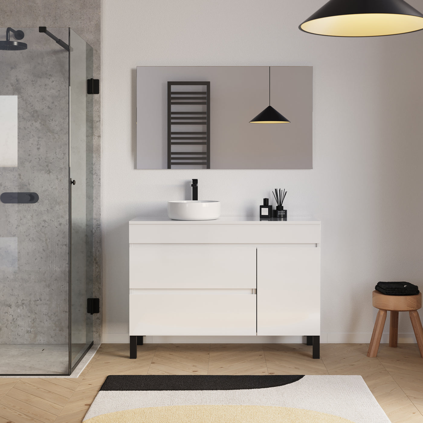 Ensemble Meuble salle de bain LAZARO 120cm blanc avec vasque gauche ares miroir
