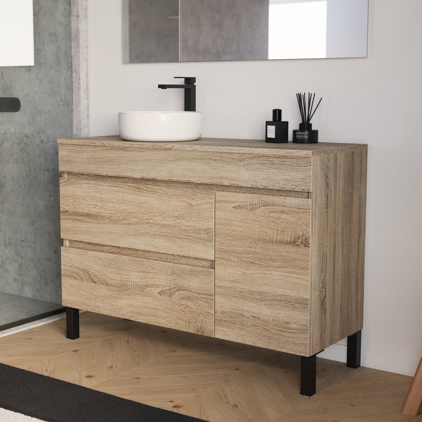 Meuble salle de bain LAZARO 120cm cambrian vasque ares gauche vue profil