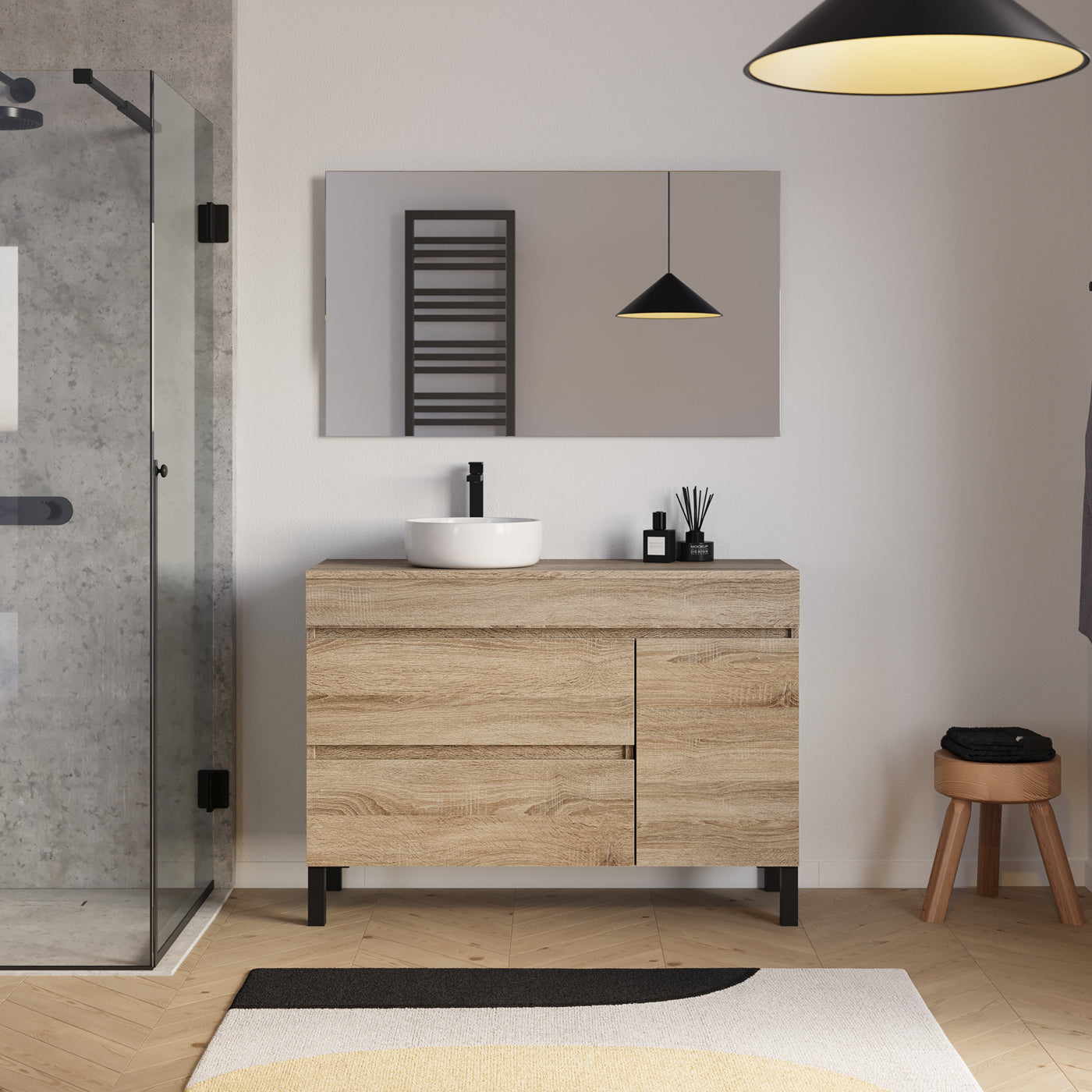 Ensemble Meuble salle de bain LAZARO 120cm cambrian avec vasque gauche ares miroir