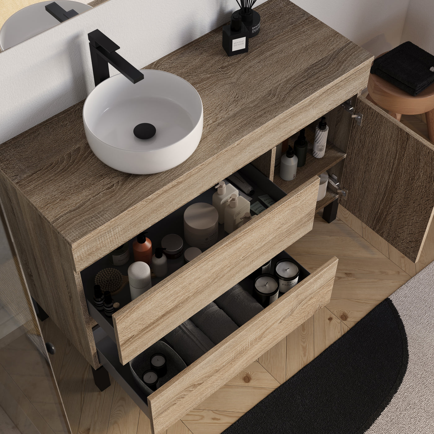 Meuble salle de bain LAZARO 120cm cambrian vasque ares gauche vue dessus
