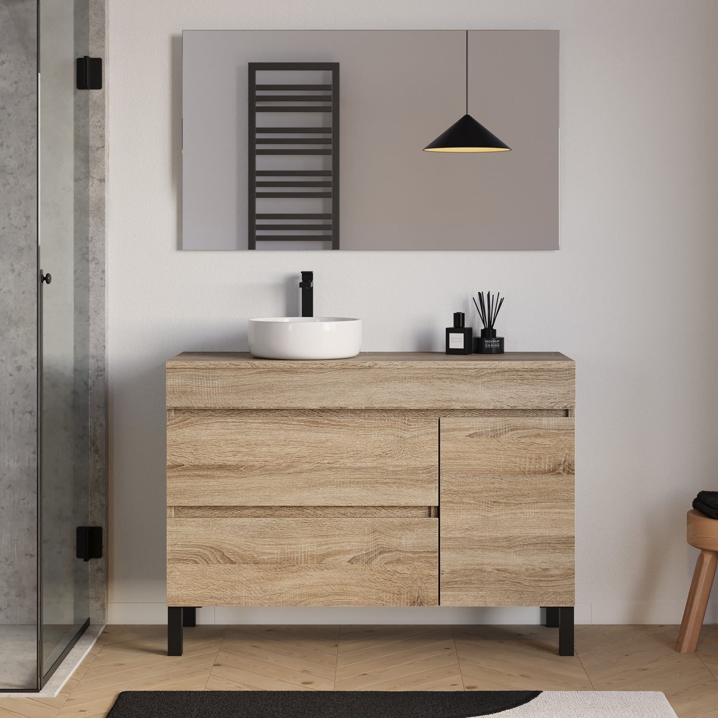 Meuble salle de bain LAZARO 120cm cambrian avec vasque gauche ares miroir