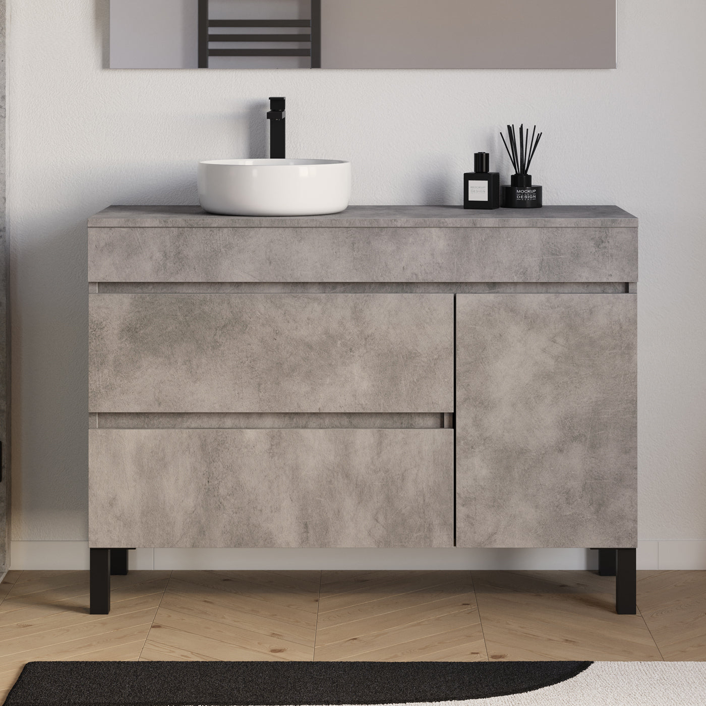 Meuble salle de bain LAZARO 120cm ciment avec vasque ares gauche