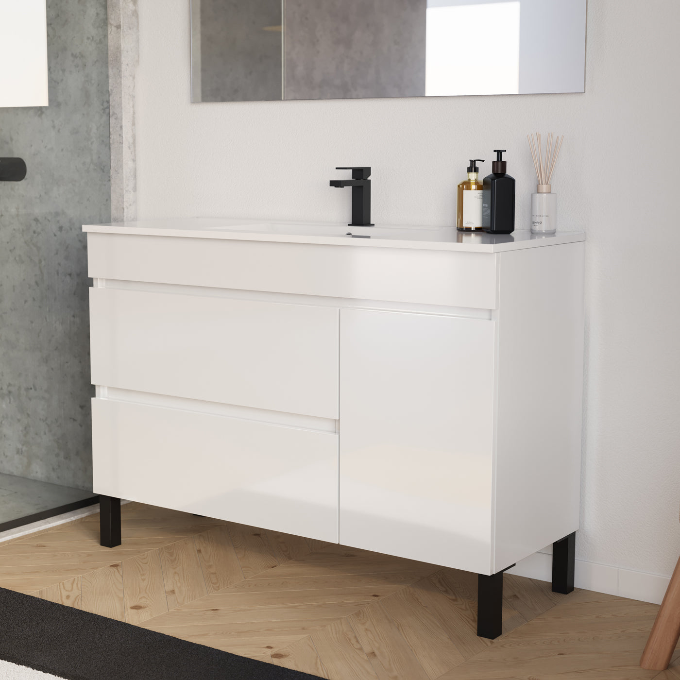 Meuble salle de bain LAZARO 120cm blanc vue profil
