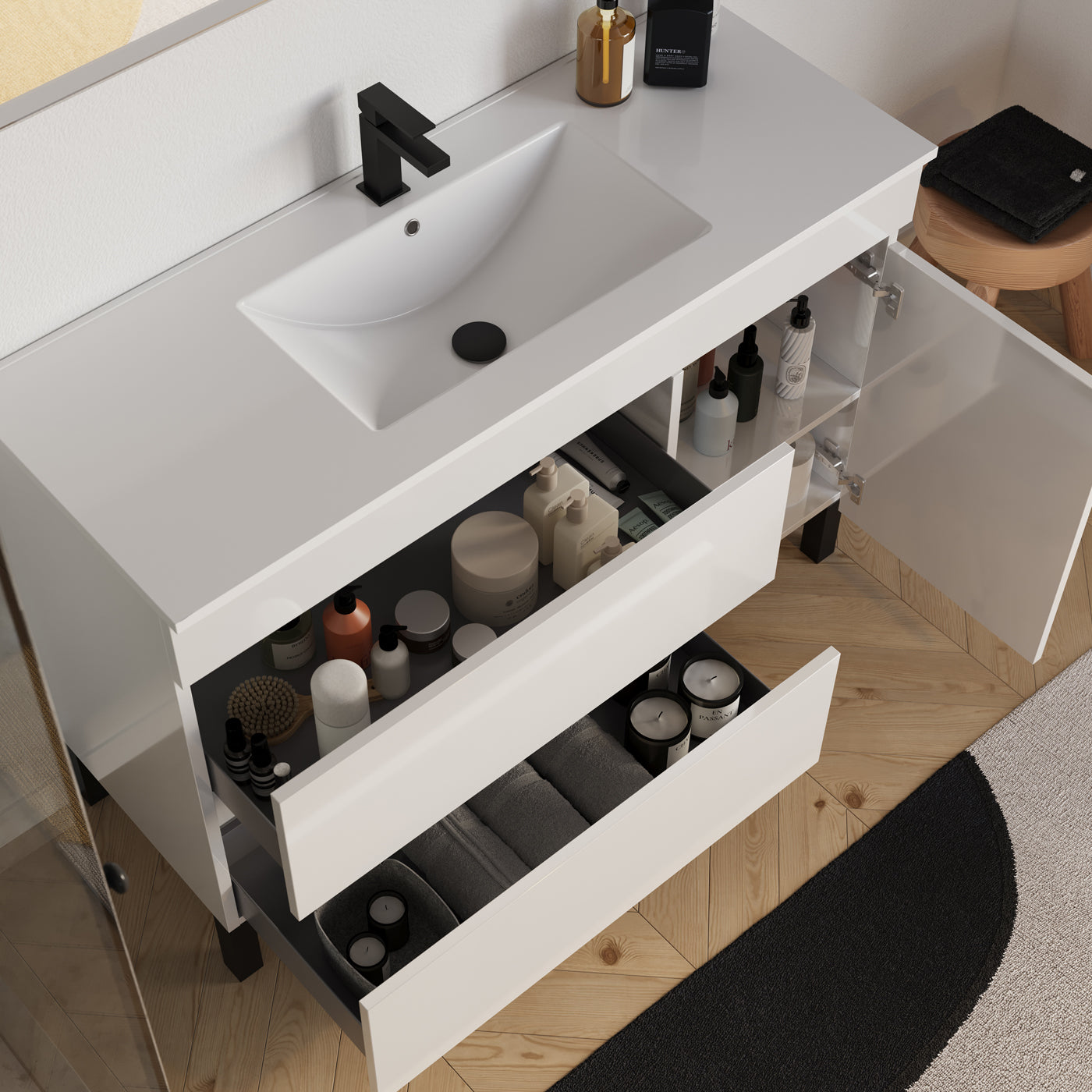 Meuble salle de bain LAZARO 120cm blanc vue dessus