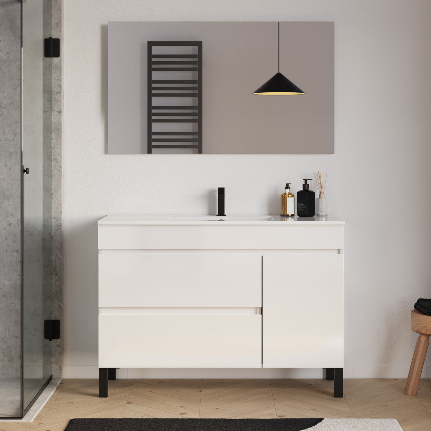 Meuble salle de bain LAZARO 120cm blanc miroir