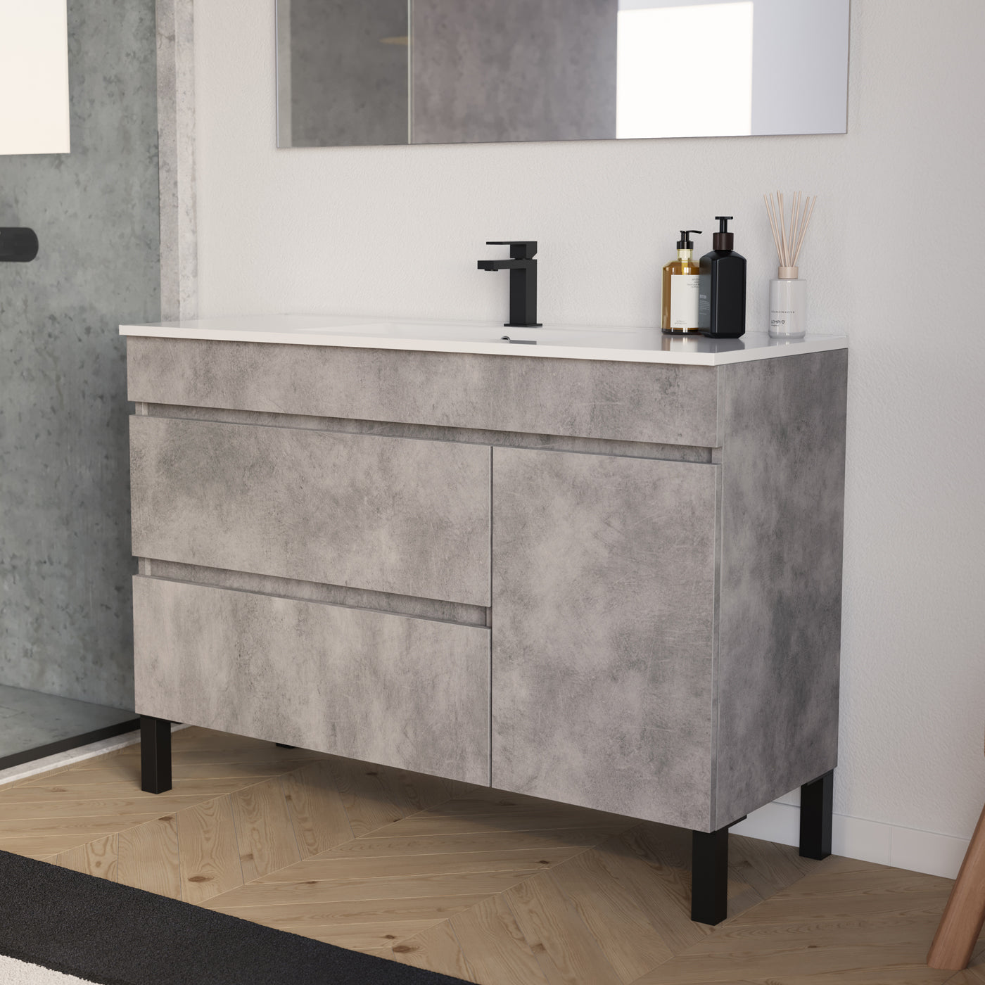 Meuble salle de bain LAZARO 120cm ciment vue profil