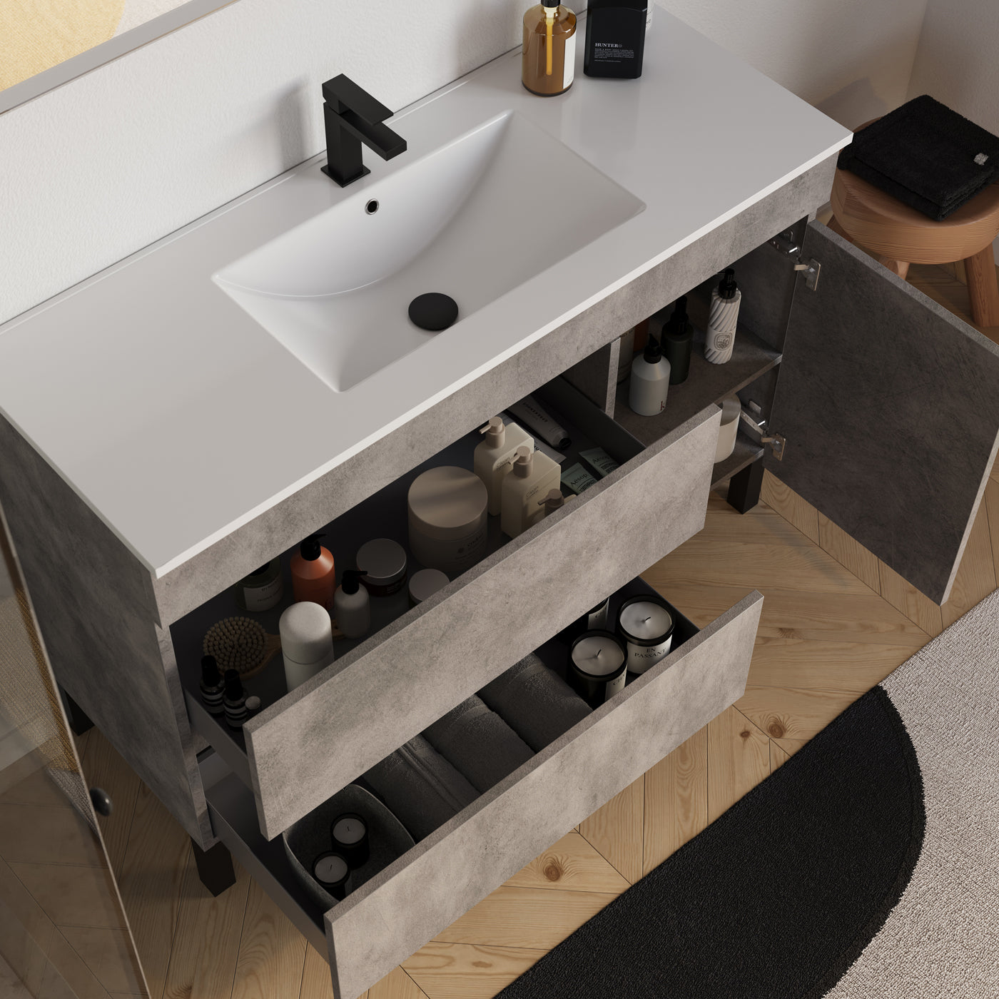 Meuble salle de bain LAZARO 120cm ciment vue dessus