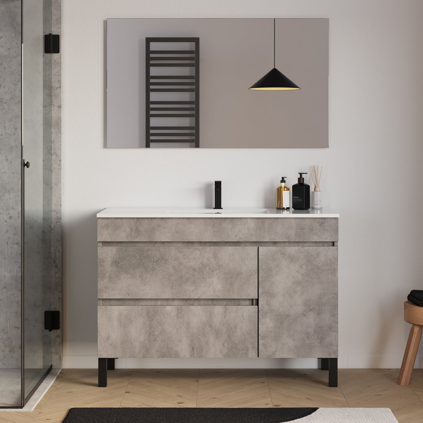 Meuble salle de bain LAZARO 120cm ciment miroir