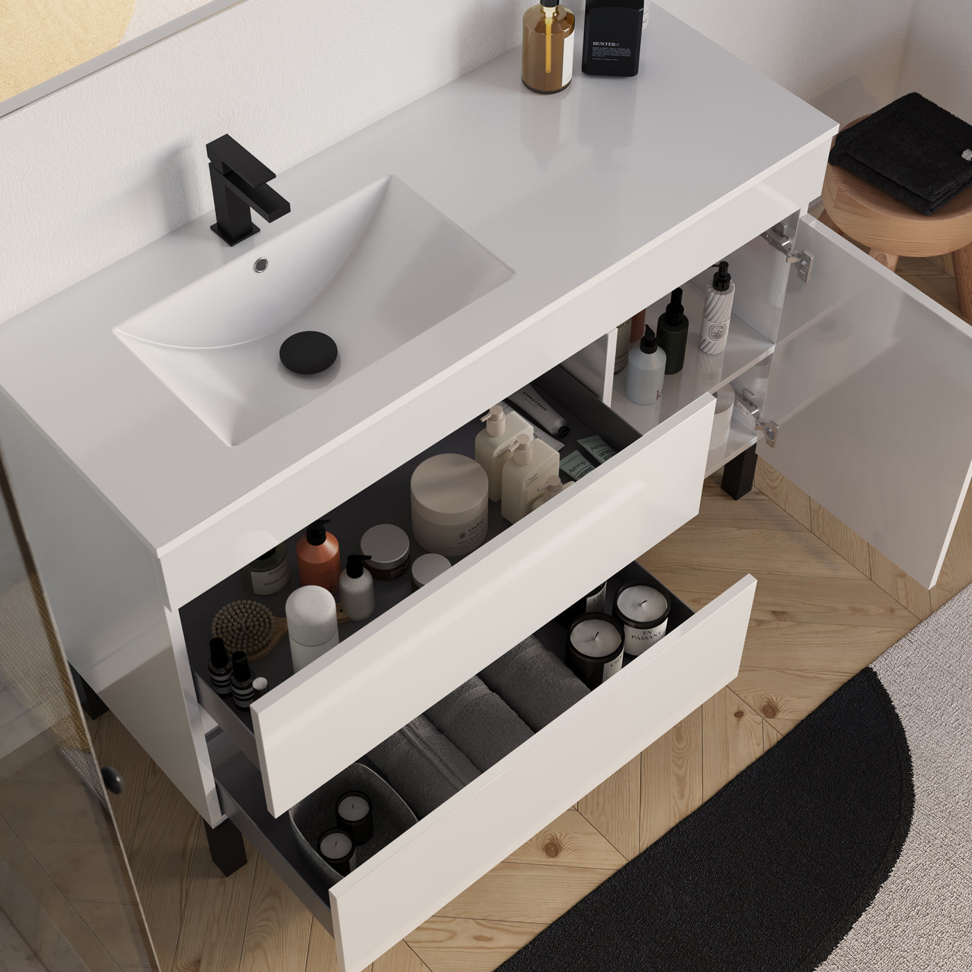 Meuble salle de bain LAZARO 120cm blanc vasque gauche vue dessus