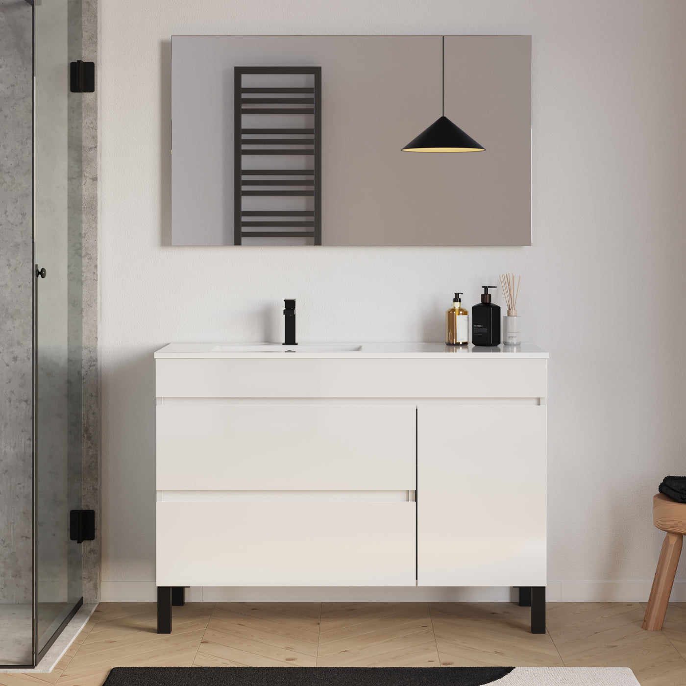 Meuble salle de bain LAZARO 120cm blanc vasque gauche miroir