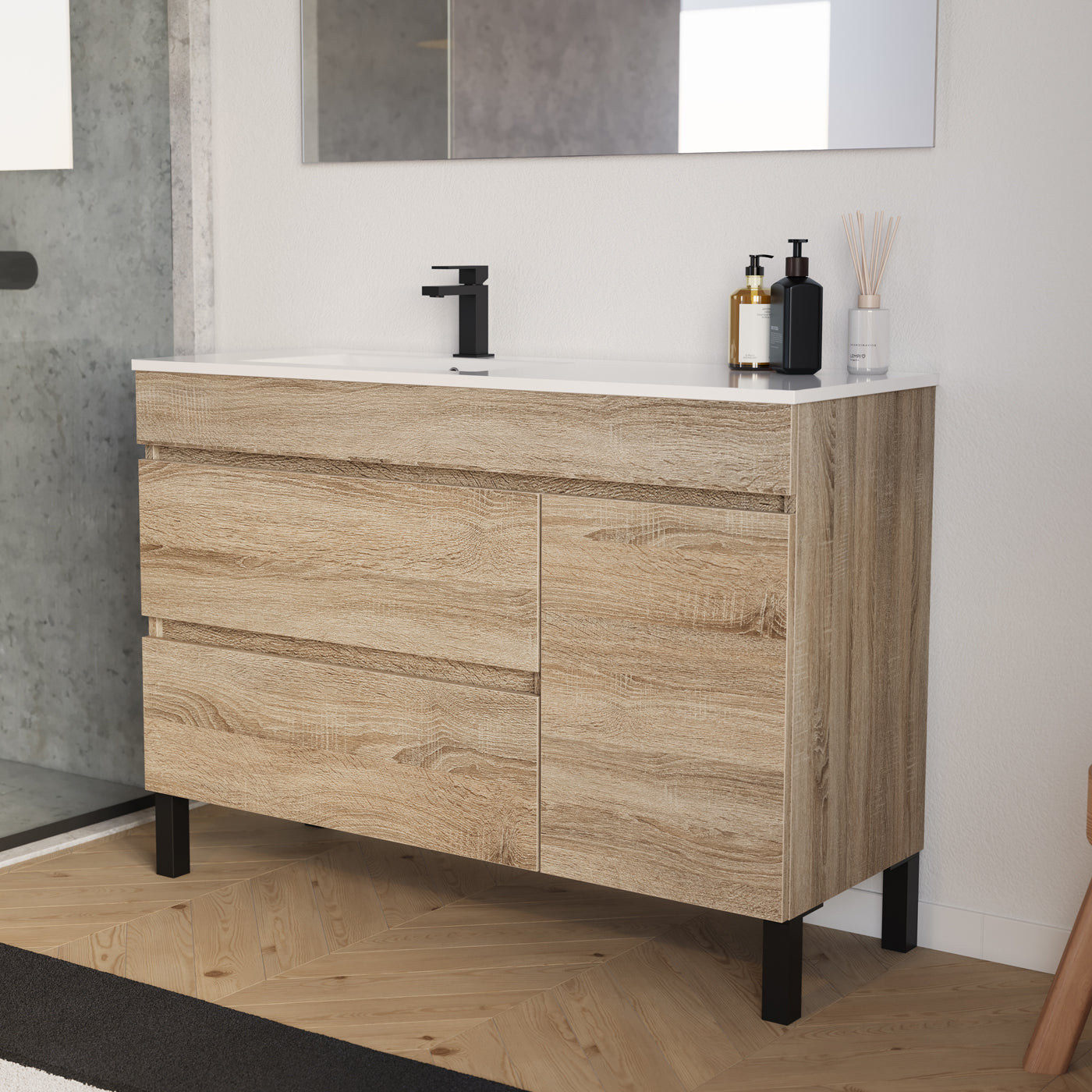 Meuble salle de bain LAZARO 120cm cambrian vasque gauche vue profil