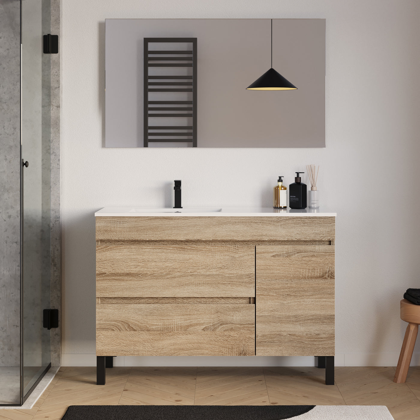 Meuble salle de bain LAZARO 120cm cambrian vasque gauche miroir