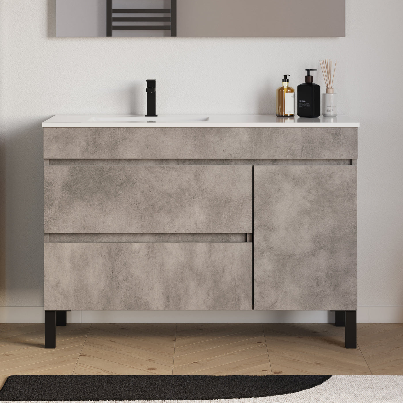 Meuble salle de bain LAZARO 120cm ciment vasque gauche