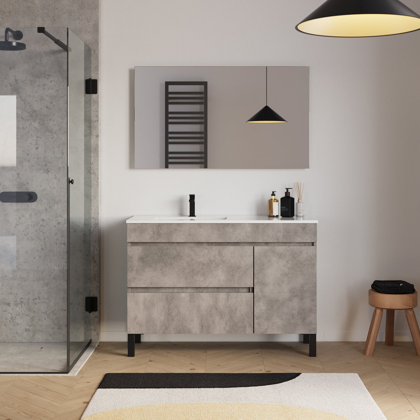 Ambiance Meuble salle de bain LAZARO 120cm ciment vasque gauche