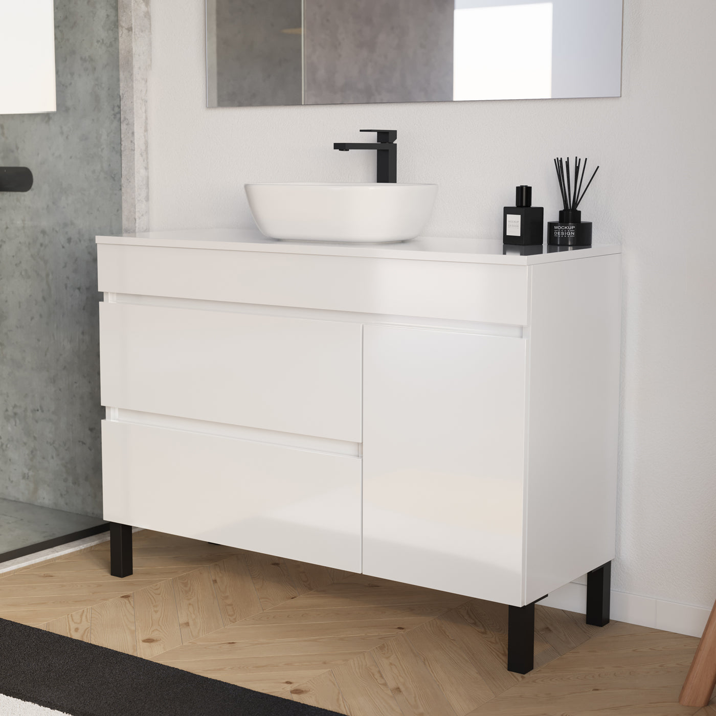 Meuble salle de bain LAZARO 120cm blanc vasque zeus vue profil