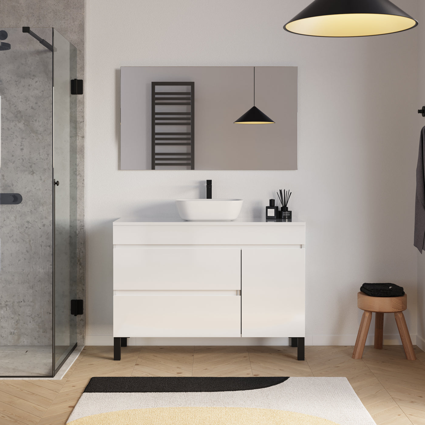 Ensemble Meuble salle de bain LAZARO 120cm blanc avec vasque zeus miroir