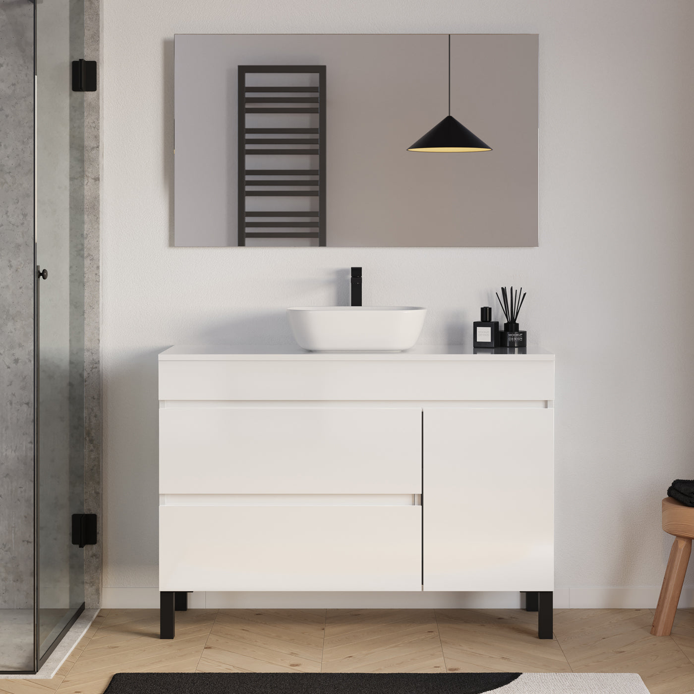Meuble salle de bain LAZARO 120cm blanc avec vasque zeus miroir
