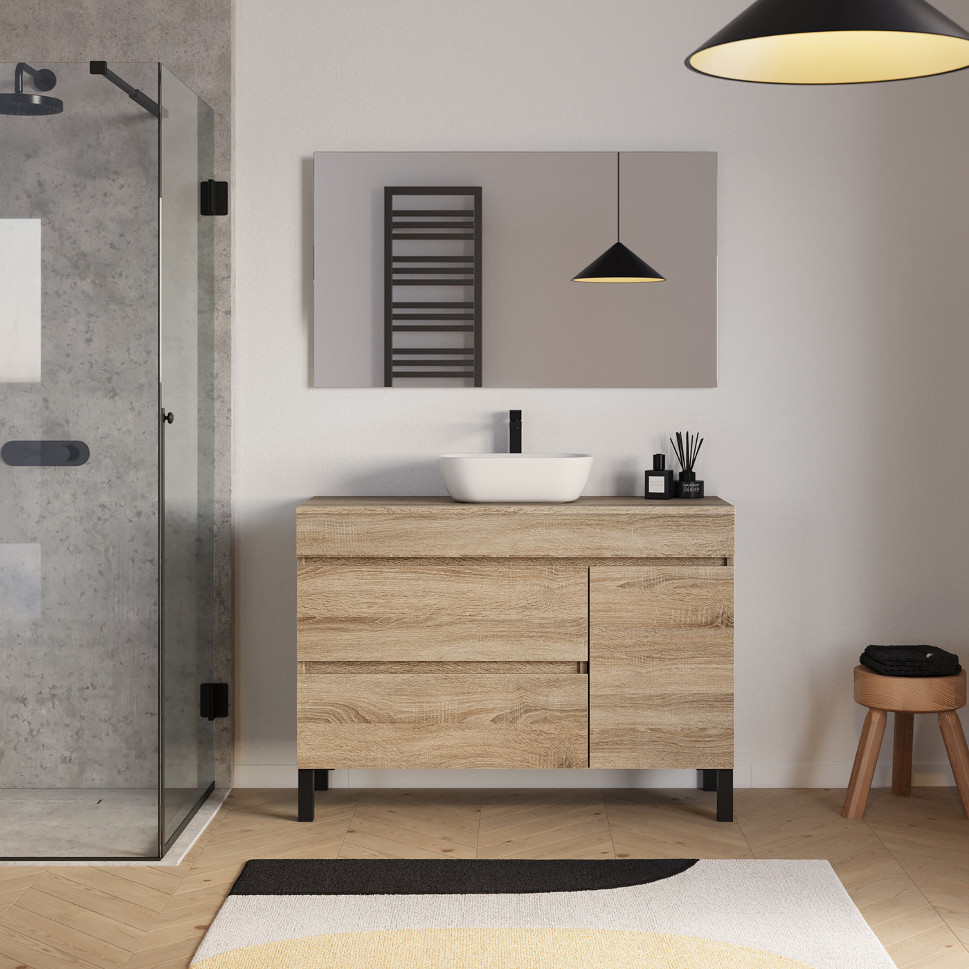 Ensemble Meuble salle de bain LAZARO 120cm cambrian avec vasque zeus miroir
