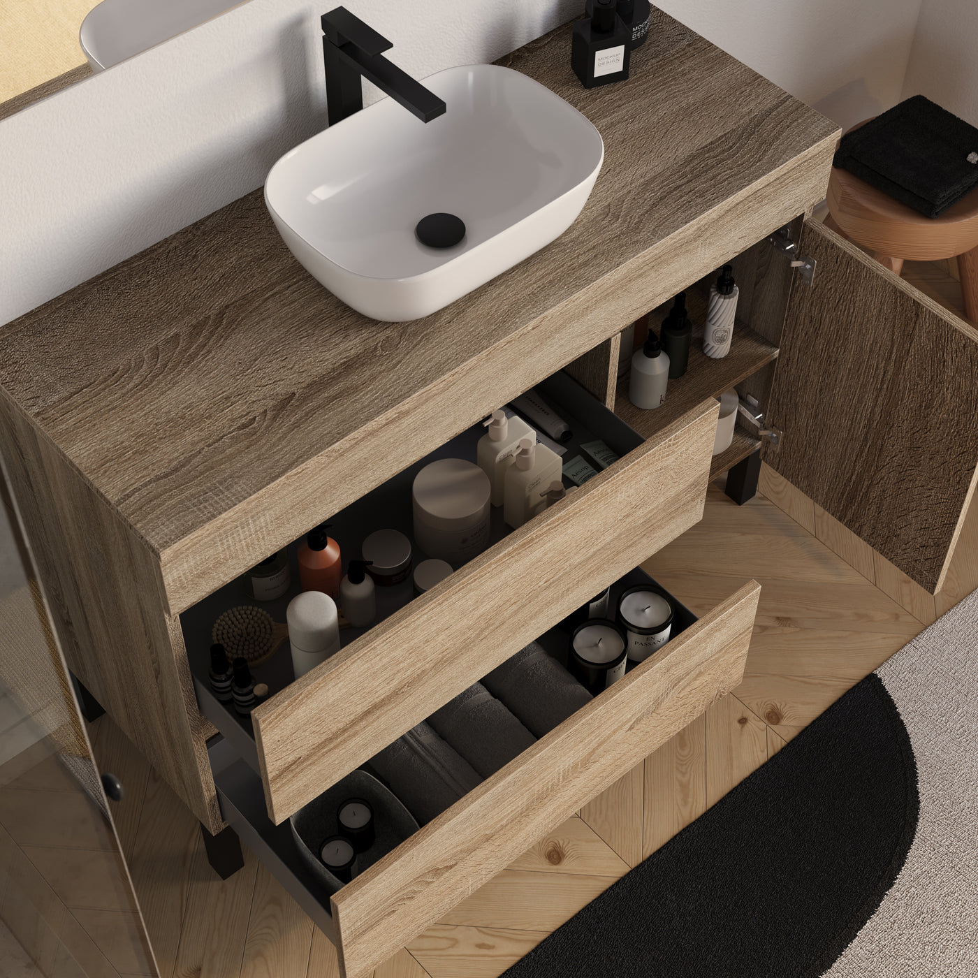 Meuble salle de bain LAZARO 120cm cambrian vasque zeus vue dessus