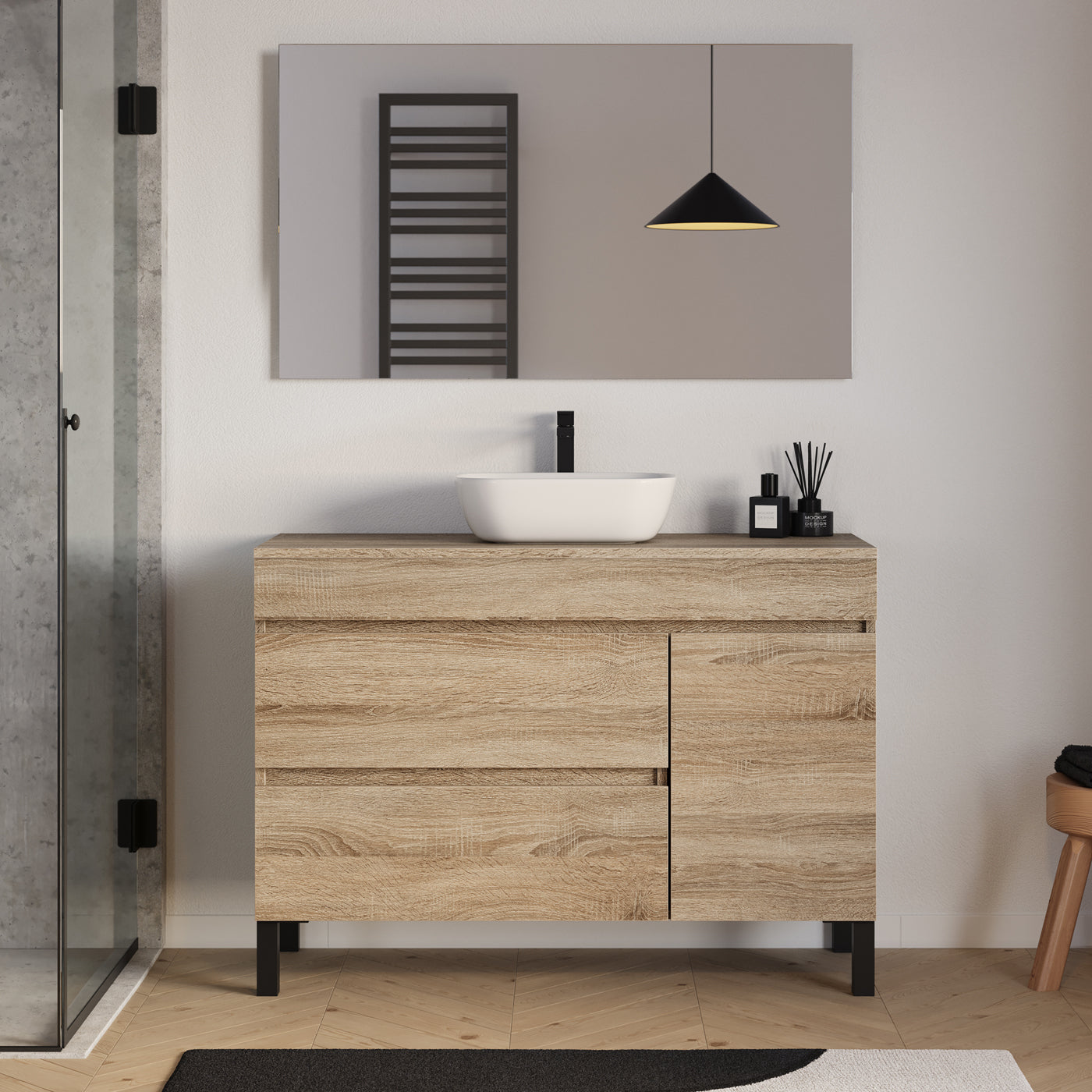 Meuble salle de bain LAZARO 120cm cambrian avec vasque zeus miroir
