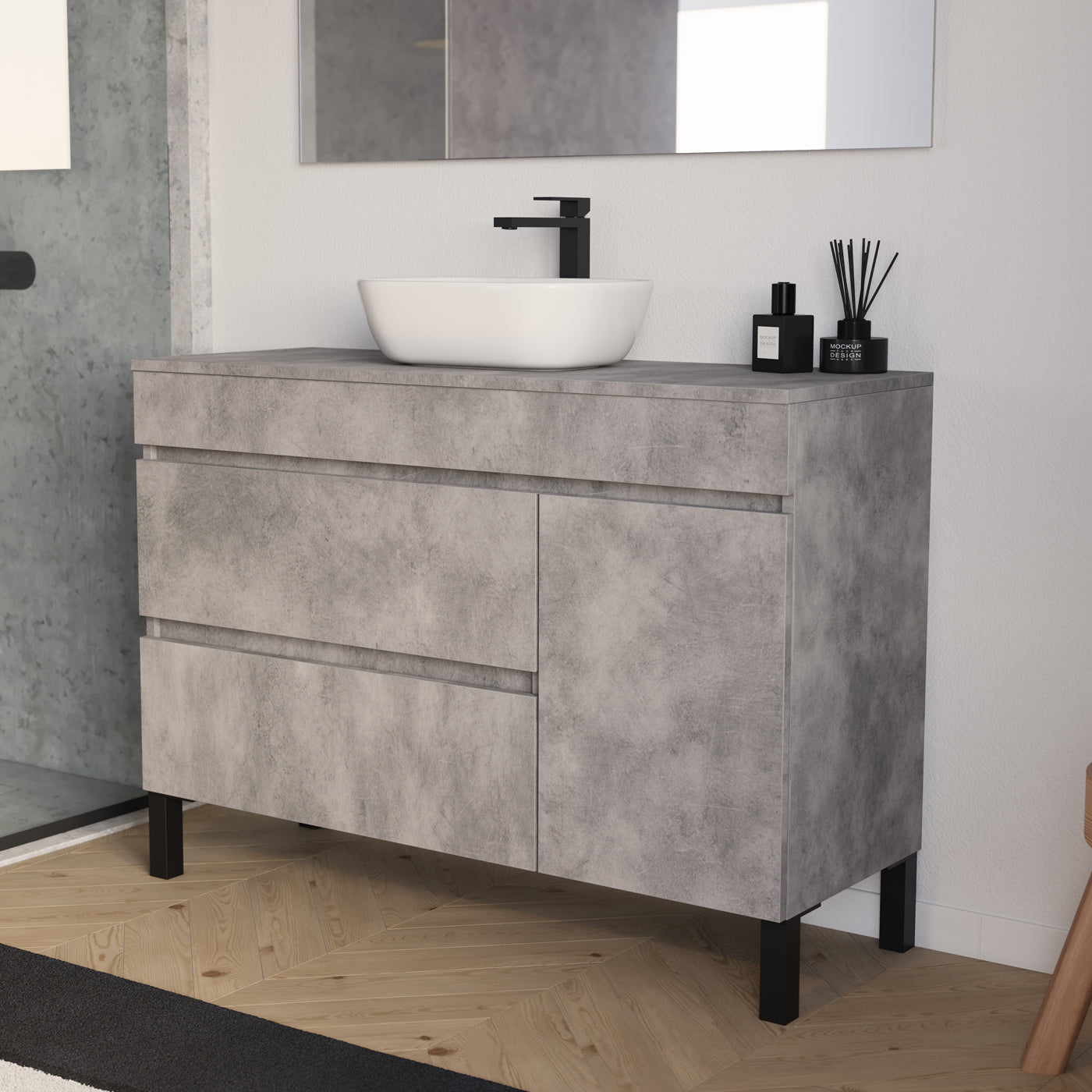 Meuble salle de bain LAZARO 120cm ciment vasque zeus vue profil