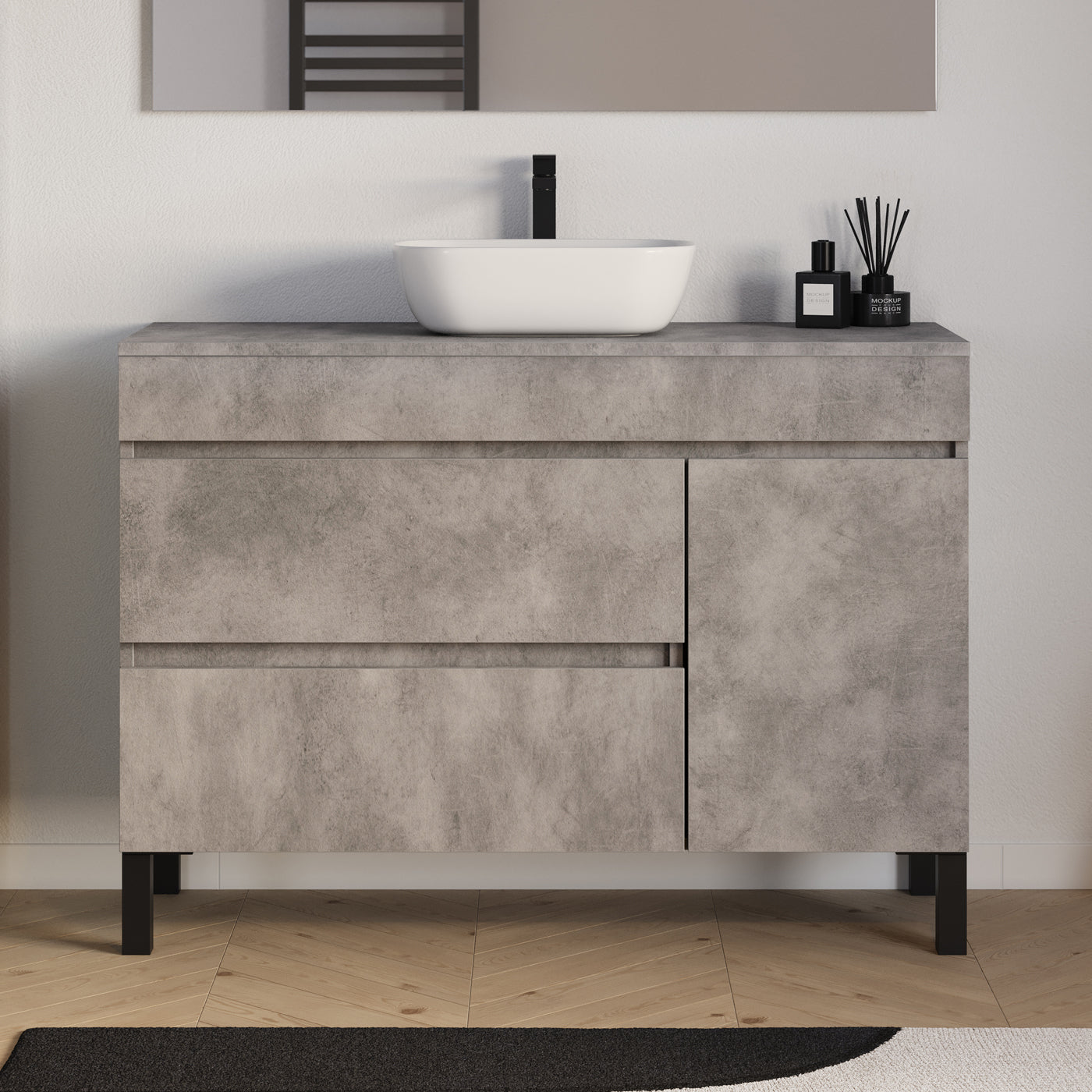 Meuble salle de bain LAZARO 120cm ciment avec vasque zeus