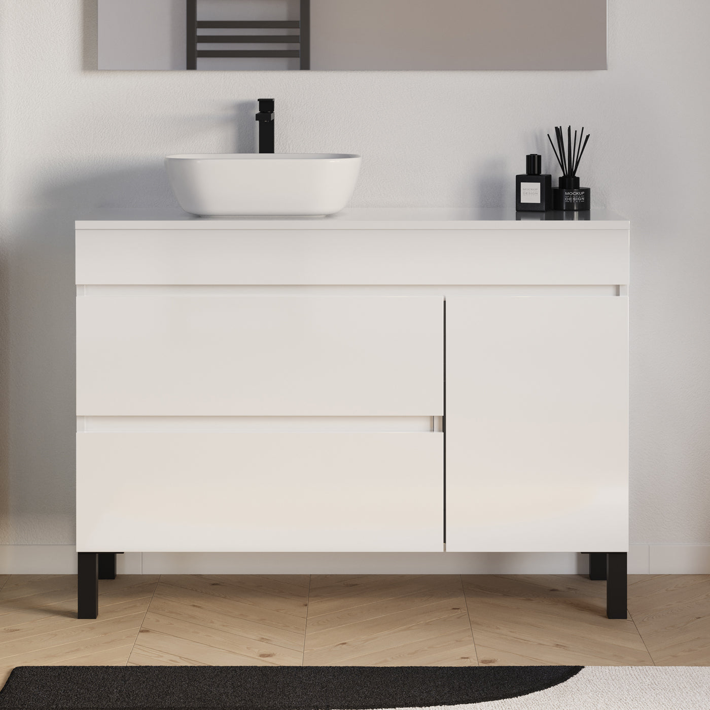 Meuble salle de bain LAZARO 120cm blanc avec vasque  gauche zeus