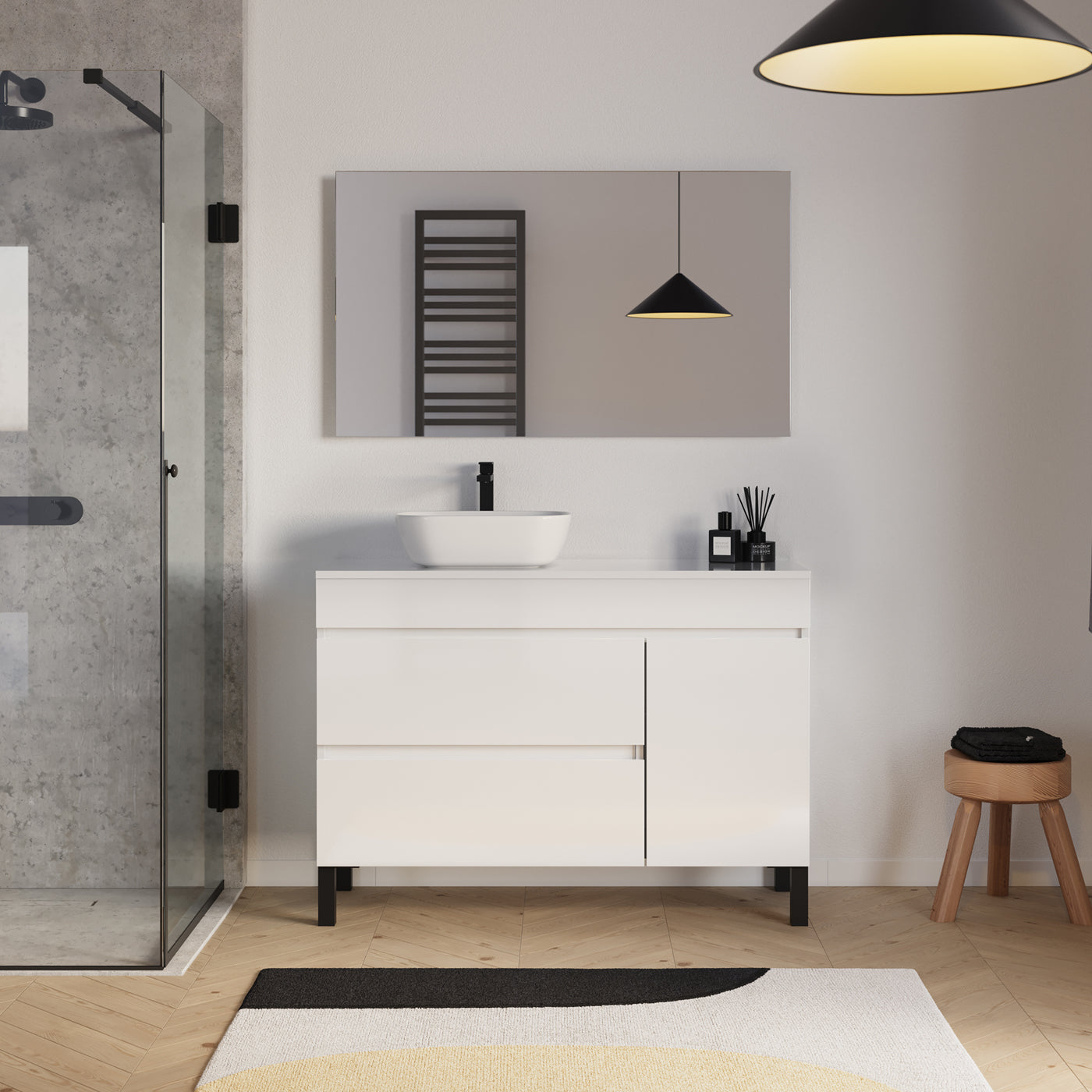 Ensemble Meuble salle de bain LAZARO 120cm blanc avec vasque gauche zeus miroir