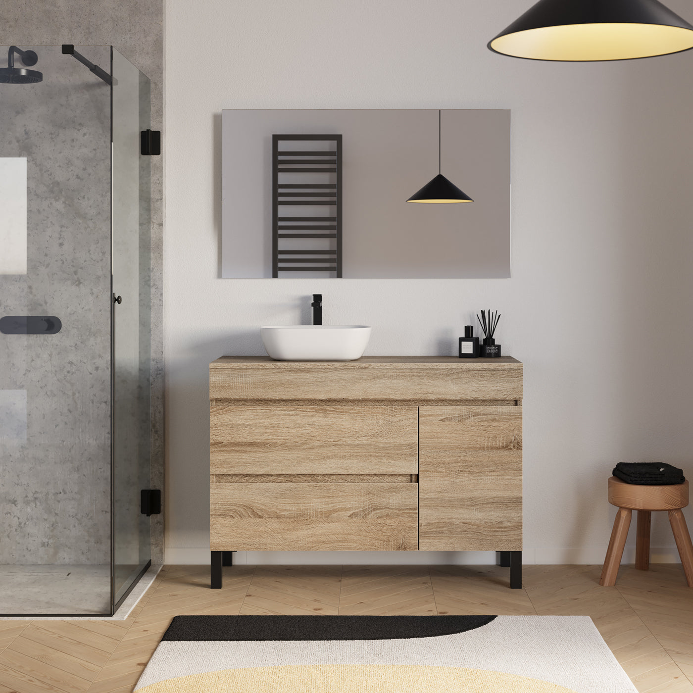 Ensemble Meuble salle de bain LAZARO 120cm cambrian avec vasque gauche zeus miroir