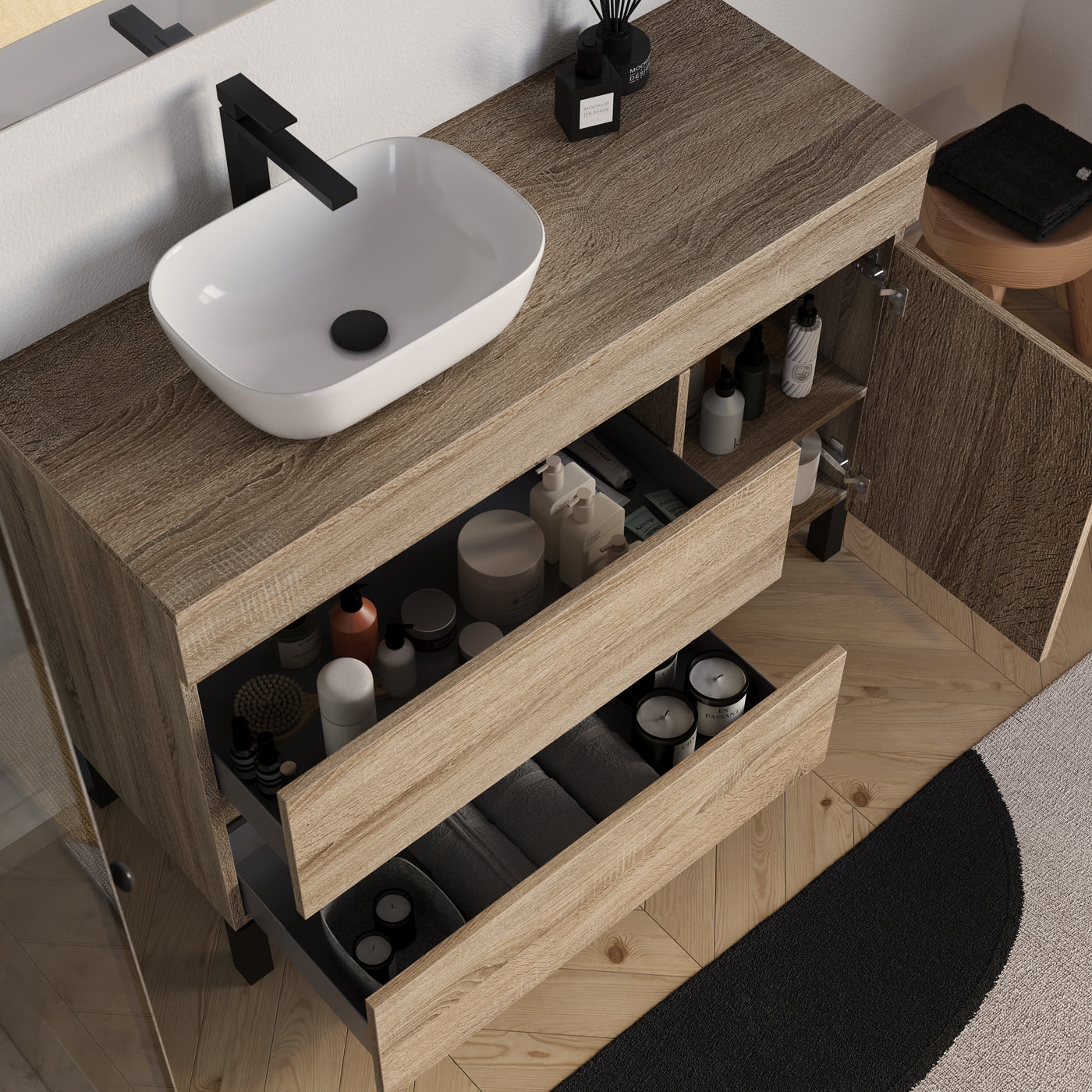 Meuble salle de bain LAZARO 120cm cambrian vasque zeus gauche vue dessus